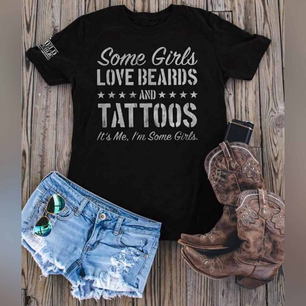 Shield Republic Women’s Black Beards & Tattoos Short Sleeve Tee